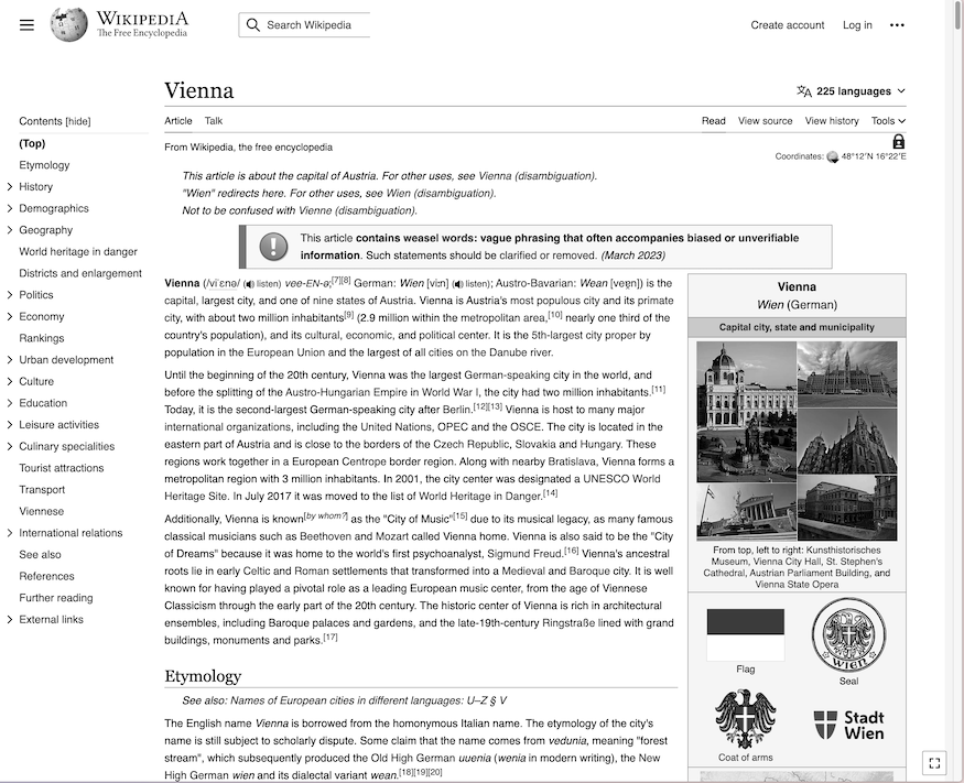 Grayscale screenshot of a wikipedia page with many links.