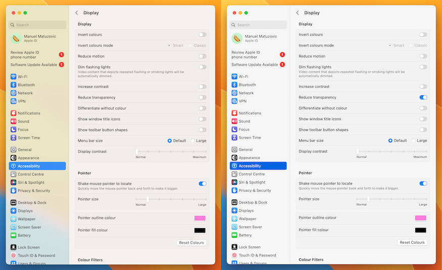 A comparisson of the same dialog on macOS. In the first you can see the background shinning through and the second has a solid background color.