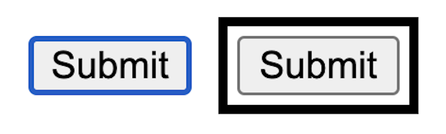 A button with a thin blue outline and a button with a thick black outline and padding between the buttons edges and the outline