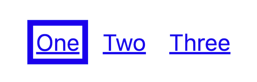 A simple list with three links, labeled One, Two, and Three. The visual order is: One, Two, Three.