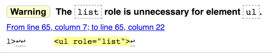 Warning: The list role is unnecessary for element ul