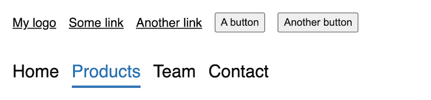 Simple main navigation demo. 3 links, 2 buttons followed by links in a navigation.