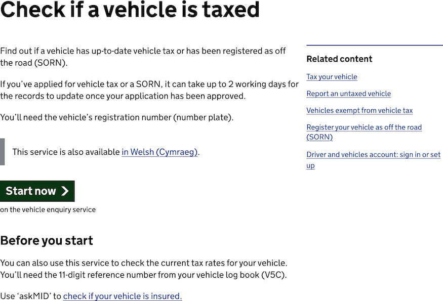 Descriptions and information about preperations before you fill out the form, and a start now button.